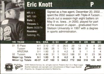 2003 MultiAd Edmonton Trappers #17 Eric Knott Back
