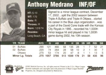 2003 MultiAd Edmonton Trappers #18 Anthony Medrano Back