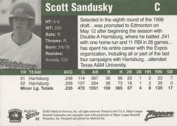 2003 MultiAd Edmonton Trappers #22 Scott Sandusky Back