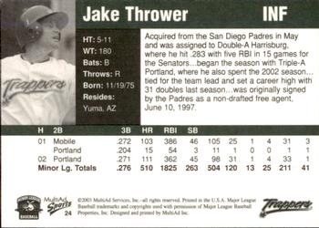 2003 MultiAd Edmonton Trappers #24 Jake Thrower Back