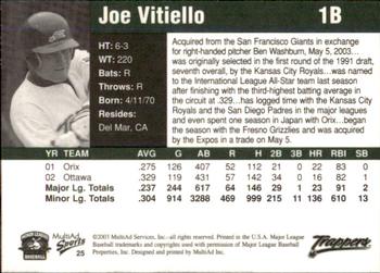 2003 MultiAd Edmonton Trappers #25 Joe Vitiello Back