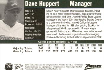 2003 MultiAd Edmonton Trappers #26 Dave Huppert Back