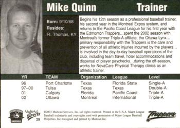 2003 MultiAd Edmonton Trappers #29 Mike Quinn Back