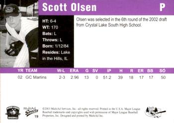 2003 MultiAd Greensboro Bats #19 Scott Olsen Back