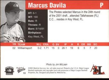 2003 MultiAd Hickory Crawdads Update #13 Marcus Davila Back