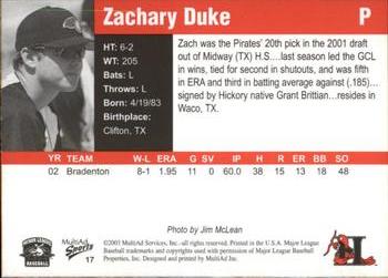 2003 MultiAd Hickory Crawdads Update #17 Zachary Duke Back