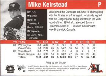 2003 MultiAd Hickory Crawdads Update #23 Mike Keirstead Back