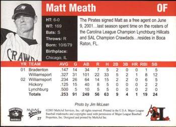 2003 MultiAd Hickory Crawdads Update #27 Matt Meath Back