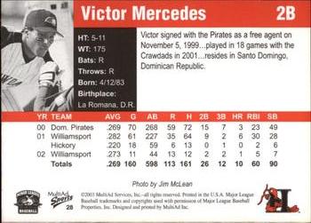 2003 MultiAd Hickory Crawdads Update #28 Victor Mercedes Back