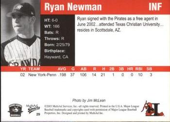 2003 MultiAd Hickory Crawdads Update #29 Ryan Newman Back