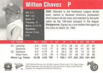 2003 MultiAd Iowa Cubs #4 Wilton Chavez Back