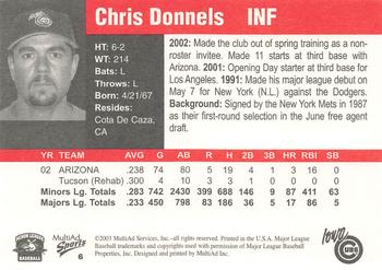 2003 MultiAd Iowa Cubs #6 Chris Donnels Back