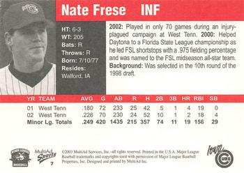 2003 MultiAd Iowa Cubs #7 Nate Frese Back