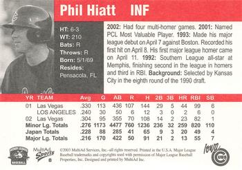 2003 MultiAd Iowa Cubs #8 Phil Hiatt Back
