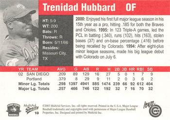 2003 MultiAd Iowa Cubs #10 Trenidad Hubbard Back