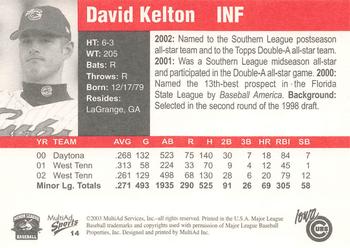 2003 MultiAd Iowa Cubs #14 David Kelton Back