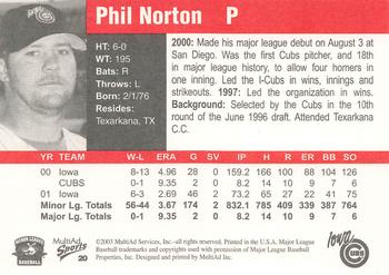 2003 MultiAd Iowa Cubs #20 Phil Norton Back