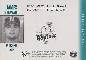 2003 MultiAd Ogden Raptors #15 James Stewart Back