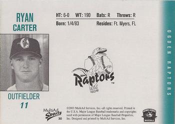 2003 MultiAd Ogden Raptors #30 Ryan Carter Back