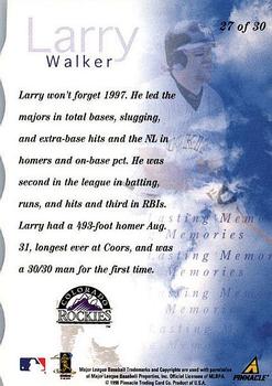 1998 Pinnacle Plus - Lasting Memories #27 Larry Walker Back