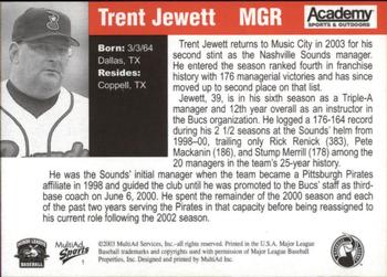 2003 MultiAd Nashville Sounds #1 Trent Jewett Back