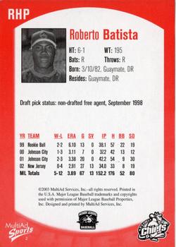 2003 MultiAd Peoria Chiefs #2 Roberto Batista Back