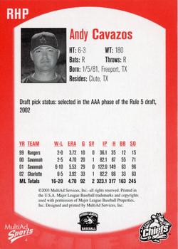 2003 MultiAd Peoria Chiefs #4 Andy Cavazos Back