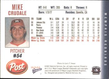 2003 MultiAd Memphis Redbirds #7 Mike Crudale Back