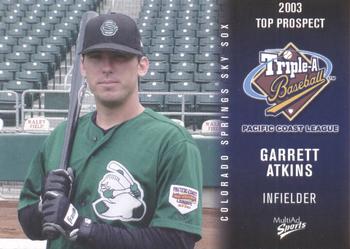 2003 MultiAd Pacific Coast League Top Prospects #3 Garrett Atkins Front