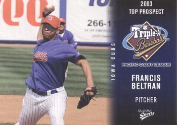 2003 MultiAd Pacific Coast League Top Prospects #5 Francis Beltran Front