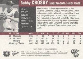 2003 MultiAd Pacific Coast League Top Prospects #9 Bobby Crosby Back