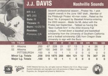 2003 MultiAd Pacific Coast League Top Prospects #10 J.J. Davis Back