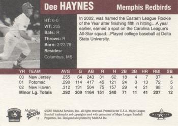 2003 MultiAd Pacific Coast League Top Prospects #17 Dee Haynes Back