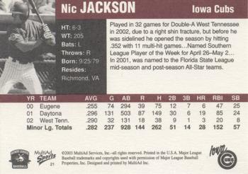 2003 MultiAd Pacific Coast League Top Prospects #21 Nic Jackson Back
