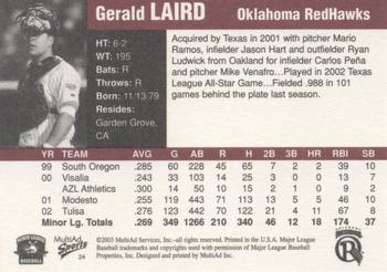 2003 MultiAd Pacific Coast League Top Prospects #24 Gerald Laird Back