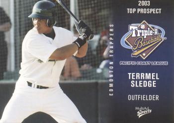 2003 MultiAd Pacific Coast League Top Prospects #28 Terrmel Sledge Front