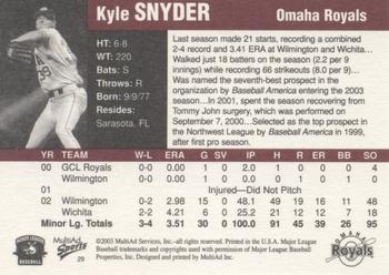 2003 MultiAd Pacific Coast League Top Prospects #29 Kyle Snyder Back