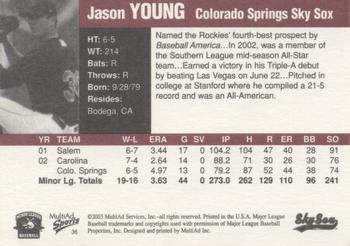 2003 MultiAd Pacific Coast League Top Prospects #36 Jason Young Back