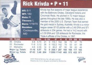 2003 MultiAd Somerset Patriots #19 Rick Krivda Back