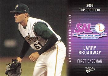 2003 MultiAd South Atlantic League Top Prospects #3 Larry Broadway Front