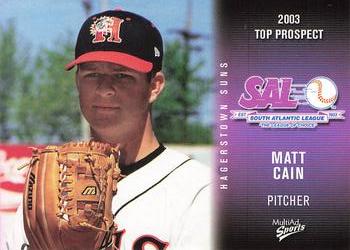 2003 MultiAd South Atlantic League Top Prospects #6 Matt Cain Front
