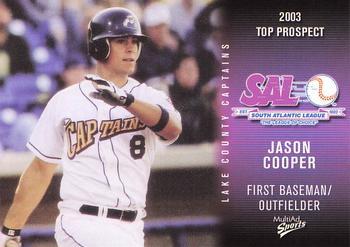 2003 MultiAd South Atlantic League Top Prospects #7 Jason Cooper Front