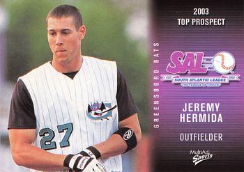 2003 MultiAd South Atlantic League Top Prospects #15 Jeremy Hermida Front