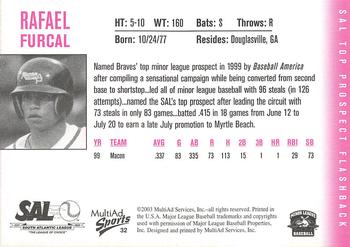 2003 MultiAd South Atlantic League Top Prospects #32 Rafael Furcal Back
