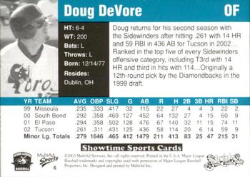 2003 MultiAd Tucson Sidewinders #6 Doug DeVore Back