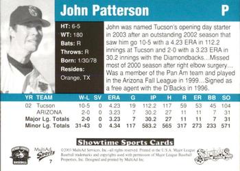 2003 MultiAd Tucson Sidewinders #7 John Patterson Back