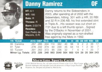 2003 MultiAd Tucson Sidewinders #8 Danny Ramirez Back