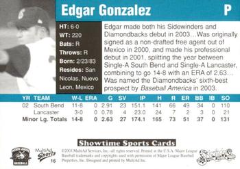 2003 MultiAd Tucson Sidewinders #16 Edgar Gonzalez Back