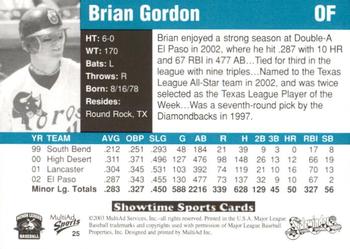 2003 MultiAd Tucson Sidewinders #25 Brian Gordon Back