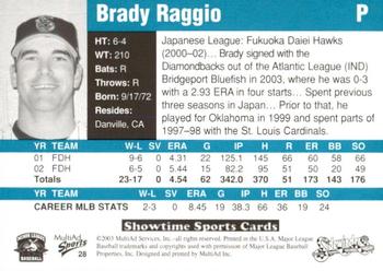 2003 MultiAd Tucson Sidewinders #28 Brady Raggio Back